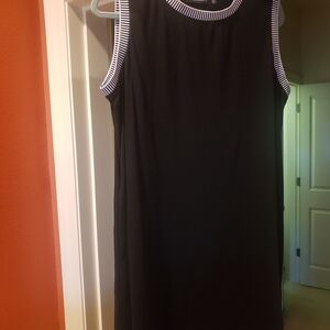 Black Sleeveless Dress with Striped Trim